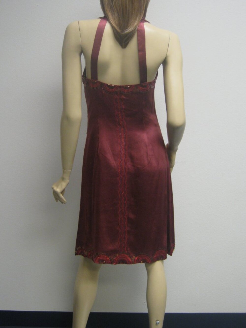 Sue Wong Nocturne Dress Y2K Cocktail #84 Flapper Halter Red Silk Sequin Art Deco - Picture 8 of 16